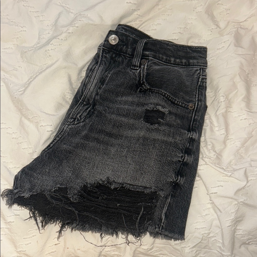 American Eagle Black Distressed Denim Skirt